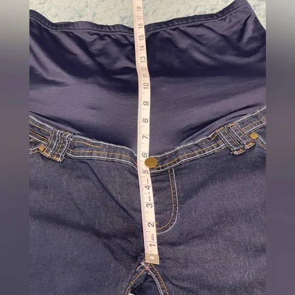 oh! mamma Maternity Jeans Sz L Dark Blue Low Rise Full Panel 5 Pocket Stretch - Picture 4 of 9
